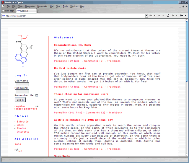 Opera 7.5 frontpage